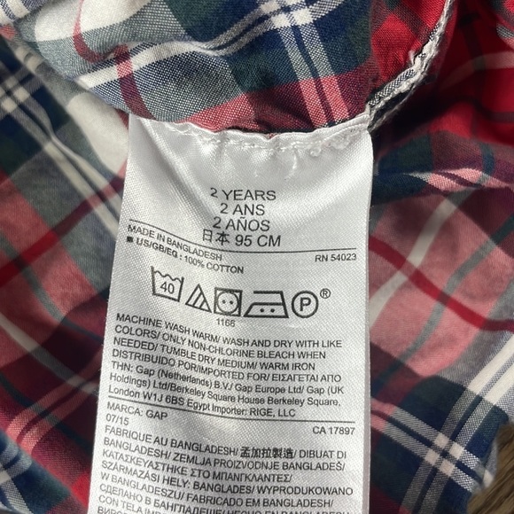 BabyGap Toddler Boys Red Blue White Plaid Button Up Collared Shirt, size 2 years - Picture 7 of 9